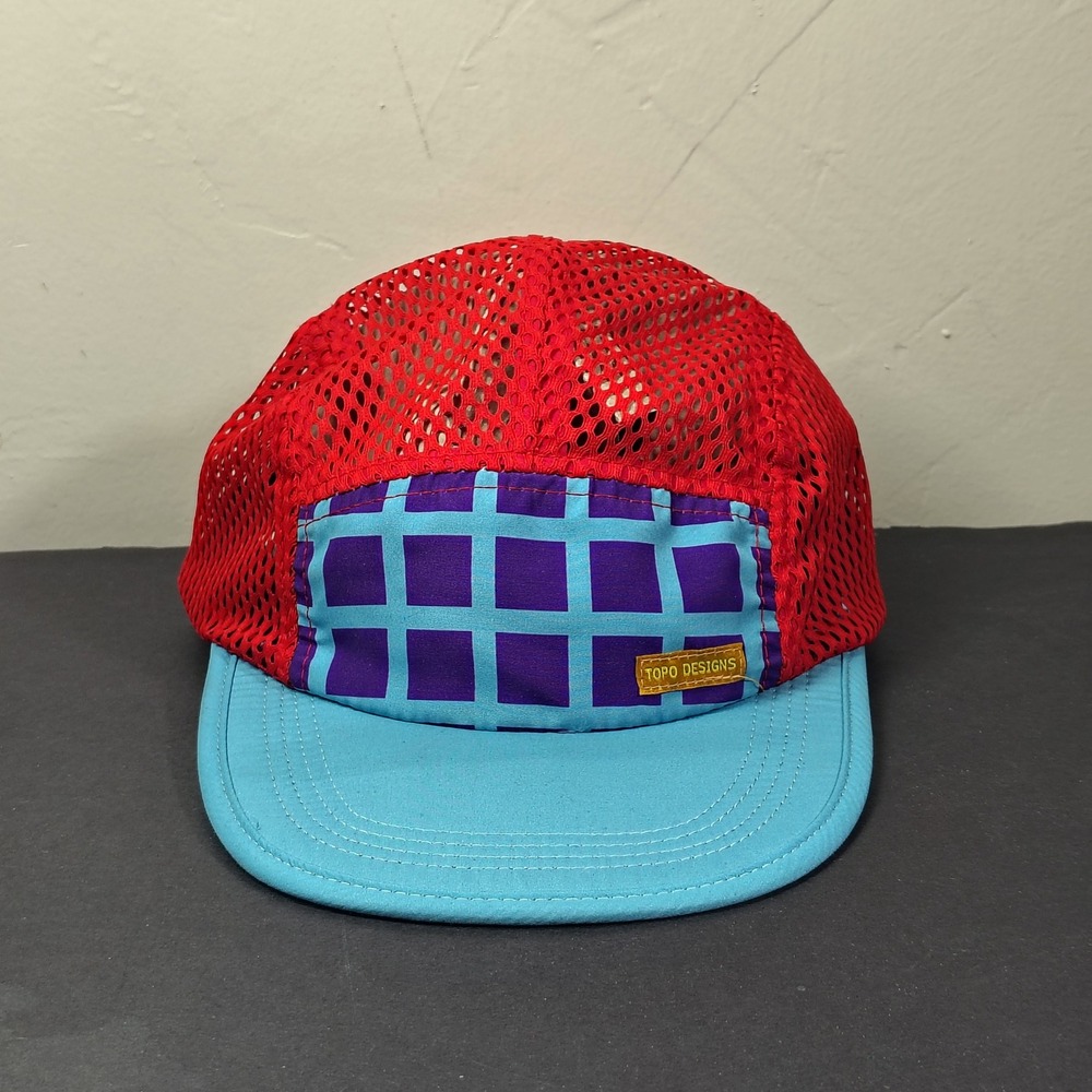 Topo Designs Hat Cap Red Teal Mesh 5-Panel Runner Cap Adjustable